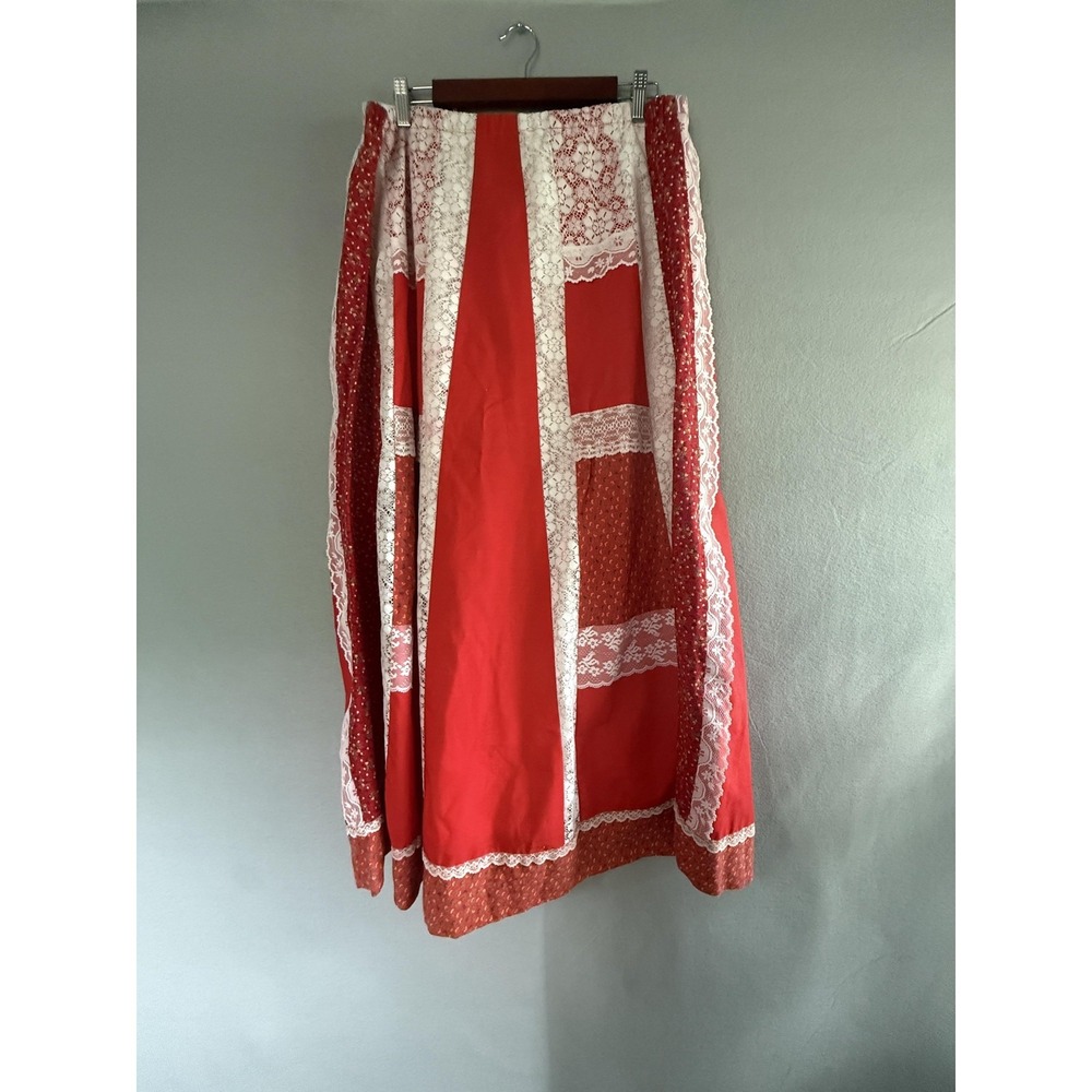 Vintage Carefree Fashions Skirt Womens Large Red Floral Lace Peasant Maxi Boho